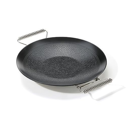 camping moon BBQ Grill Pan Dia 12.8-inch Round Griddle 3-Ply Composite Steel Nonstick Foldable Handle for Open Fire Gas Stove Outdoor & Indoor Use GRW-33F