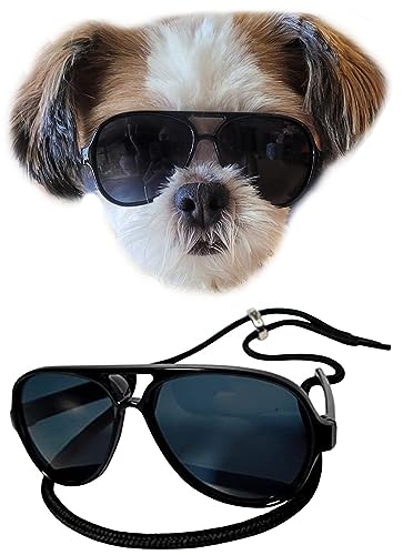 G029 Small Dog Breed up to 15lbs Cat Pet Aviator Sunglasses Glasses (Black)