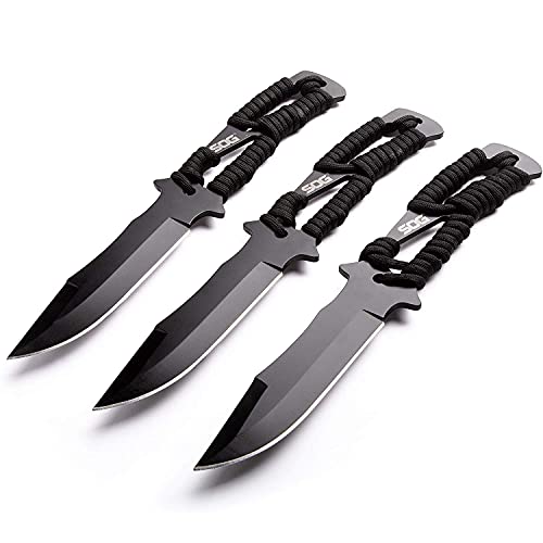 SOG Throwing Knives with Sheath 3 Pack Balanced Throwing Knives Set w/ Paracord Knife Handles and Professional Throwing Knife Sheath (F041TN-CP)