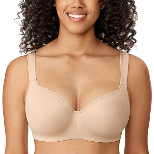 DELIMIRA Women's Balconette Bra Plus Size Full Coverage Tshirt Seamless Underwire Bras Back Smoothing Beige 36DD