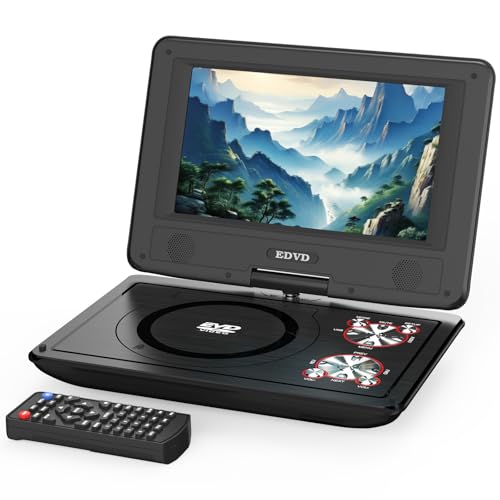 11.5' Portable DVD Player with 9.5' Swivel Screen, 5-Hours Rechargeable Battery,Car DVD Player for Kids,Support CD/DVD/SD Card/USB,Regions Free,Dual Speakers,Black