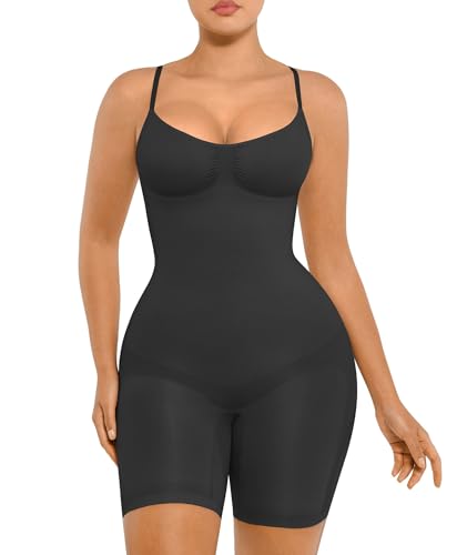 FeelinGirl Body Shaper Tummy Control Shapewear Plus Size Seamless Full Body Waist Trainer Hip Enhancer Bodysuit Back Support Black M/L