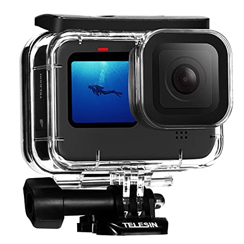 TELESIN Waterproof Case for GoPro Hero 13/12/11/10/9 Black, 60M/196FT with Quick Release Buckle Mount, Black, Acrylic, Camera Case, Waterproof