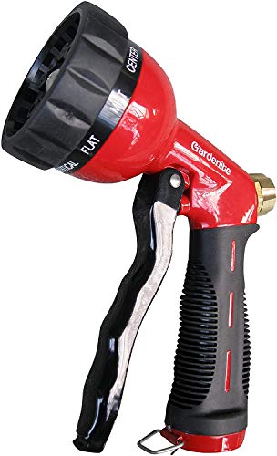 Heavy Duty 10 Pattern Metal Garden Watering Nozzle - High Pressure Spray Gun - Pistol Grip Sprayer With Flow Control.