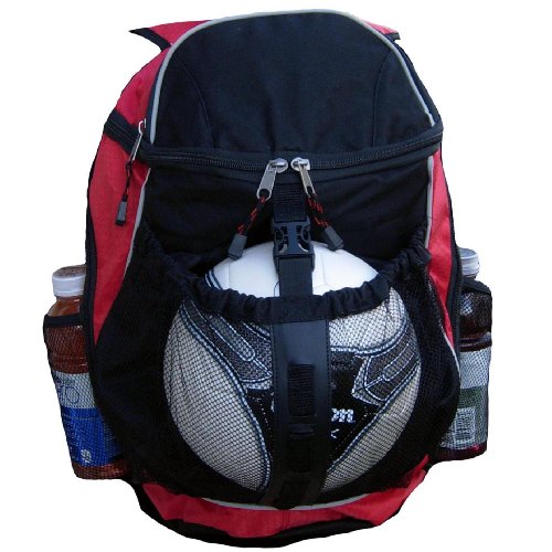 Fashion Helpers Red and Black Sport Backpack Athletic Bag with Ball Pocket, Basketball, Soccer, Futbol, Football, Volleyball