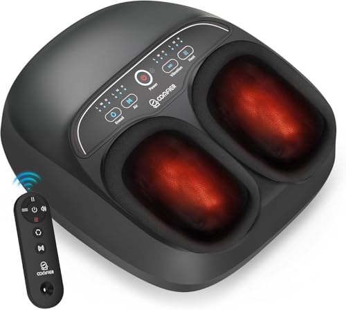 COMFIER Foot Massager with Heat,Kneading,Vibration,Compression,Pause Function,Shiatsu feet Massager for Plantar Fasciitis Neuropathy, Gifts for Him/Her,Remote Control,Size 13