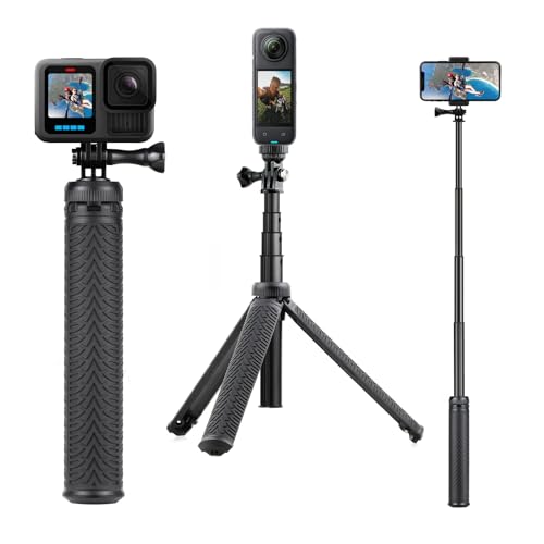 SOONSUN 3in1 Aluminum Waterproof Selfie Stick for GoPro Hero 13 12 11 10 9 8 7 6 5 4, Fusion, Max, Session, Insta360, AKASO, SJCAM, Osmo Action Camera - Extenbale Monopod Pole, Hand Grip, Tripod Stand