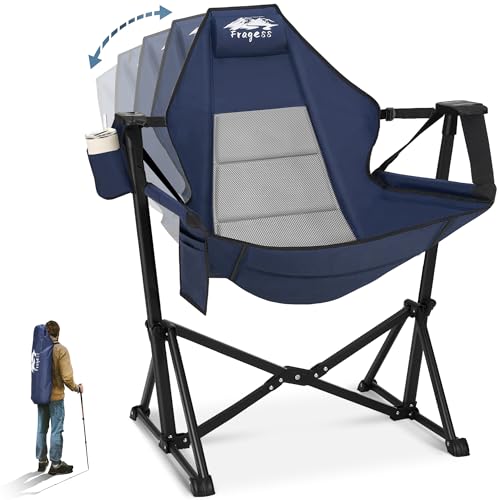 Fragess Hammock Camping Chair, Portable Camping Hammock Chair with Adjustable Back, Folding Hammock Chair Supports 330lbs, Rocking Camping Chair for Lawn, Camping, Patio, Traveling, Stargazer-Blue