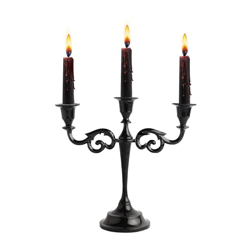 Rely+ 3 Arm Candelabra Taper Candle Holders Decorations Indoor Kitchen Décor Table Candles Candlestick Candelabra Centerpiece (Black Glossy)