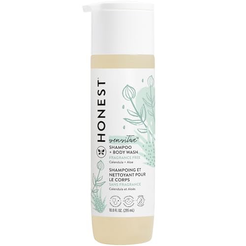 The Honest Company 2-in-1 Cleansing Shampoo + Body Wash for Sensitive Skin | Gentle for Baby | Naturally Derived, Tear-free, Hypoallergenic | Fragrance Free, 10 fl oz