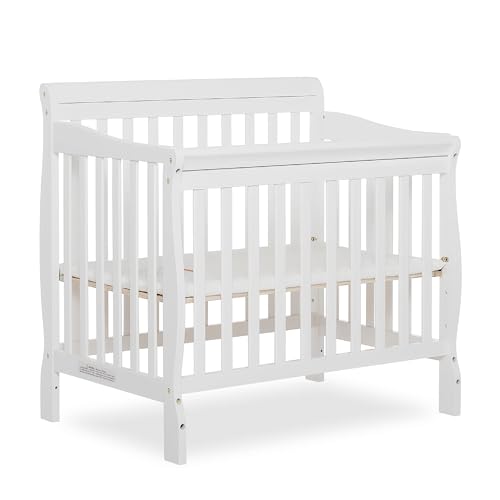 Dream On Me Aden 4-in-1 Convertible Mini Baby Crib in White, GreenGuard Gold & JPMA, Sustainable Pinewood, Non-Toxic Finish, 3 Mattress Heights, Converts to Mini Day & Twin-Size Bed