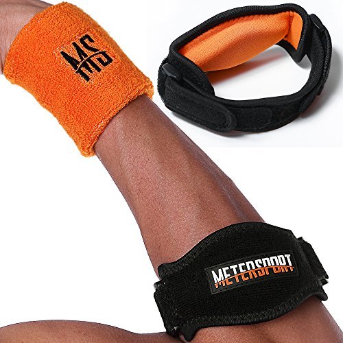METERSPORT - Best Tennis Elbow Brace (2 Count) with Compression Pad - Tennis and Golfer's Elbow Pain Relief - Prevents Elbow Tendonitis - Provides Tennis Elbow Support - Bonus Wristband & E-book