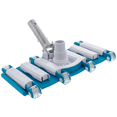 U.S. Pool Supply 14' Manual Pool Vacuum Head for Inground Pools, Flexible, Weighted - 6 Weights, Swivel Hose Connection 1.25' or 1.5', Aluminum Pole Handle - Accessory Attachment, Clean Remove Debris