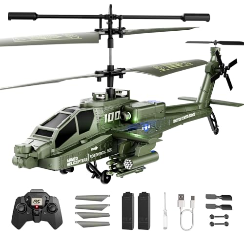 XIKOTEC RC Helicopter, Remote Control Helicopter Toy for Kids, Beginners and Adults with Altitude Hold, Gyro & LED Light, 2 Batteries & USB-C Charging, Gift for Boys Ages 8-12 (Green)