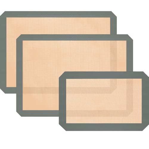 Silicone Baking Mat, 3 Pack Reusable Baking Mat, Non-Stick, Food Safe Silicone Mats for Baking, Oven Baking Sheet for Making Cookies, Macaroons, Bread