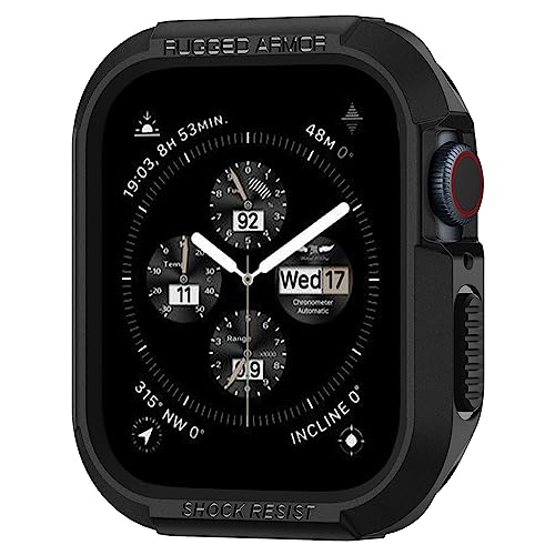 Spigen Rugged Armor Designed for Apple Watch Case Series SE3/9/8/SE2/7/6/SE/5/4 45mm/44mm Durable TPU Cover - Black