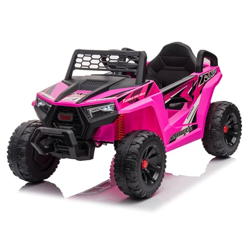 TOBBI 12V Kids Ride on Car, Electric Off-Road UTV Truck with Diverse Functions, Double Open Doors, Safety Belt, Horn, Music, and Lights for Kids Aged 3-5 Years (Rose Red)