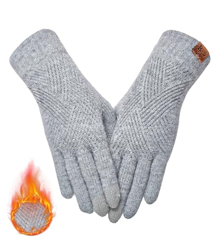 REACH STAR Winter Gloves for Women, 3-Finger Touch Screen Elastic Lining Knit Gloves, Warm Gloves Cold Weather,Running,Driving,hiking gifts (light gray)