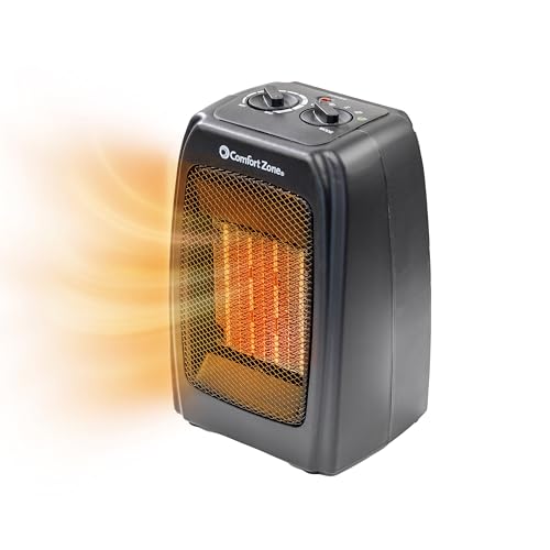 Comfort Zone CZ442E Personal Energy Save Ceramic Heater - 1500W Portable with Adjustable Thermostat, Tip-Over Switch & Overheat Protection, Black
