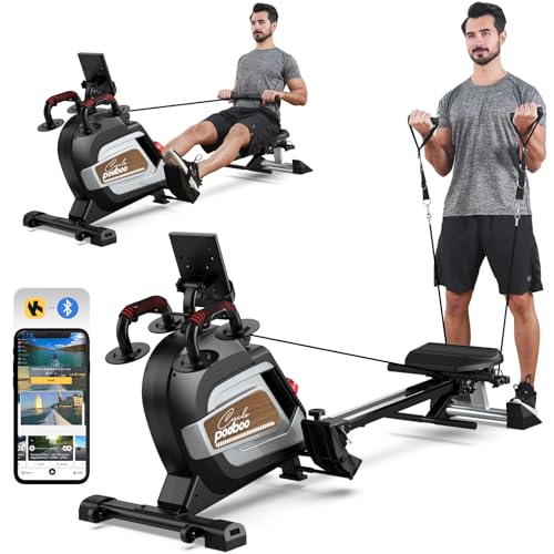 Pooboo Magnetic Rowing Machine 360 LB Weight Capacity, Folding Rower with Combination Strength Exercise, Tablet Holder and Comfortable Seat Cushion, Rower for Home Use