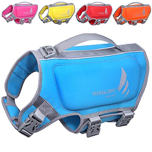 VIVAGLORY High Buoyancy Dog Life Vest, Swimming Vest with Handle, Dog Life Jacket for Swimming & Boating, Buoyancy for Puppy Doggy, S, Blue