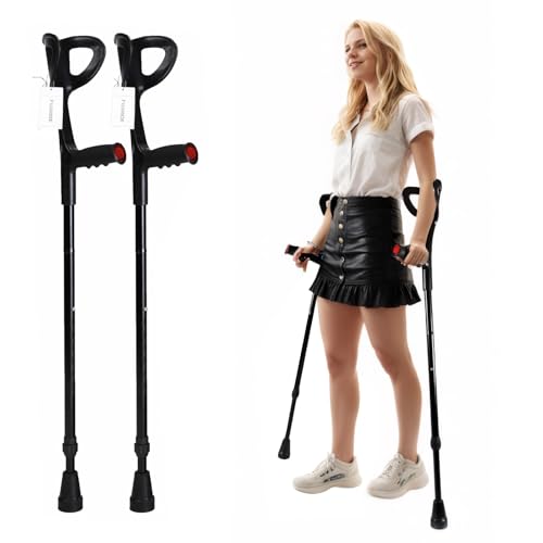 Portable Forearm Crutches, Lightweight Elbow Crutches, Folding Crutches Walking, Crutch for Adults, Lame People, Rehabilitant, Aluminum, 10-Level Adjustable Height,1 Pair, FUSHIDE