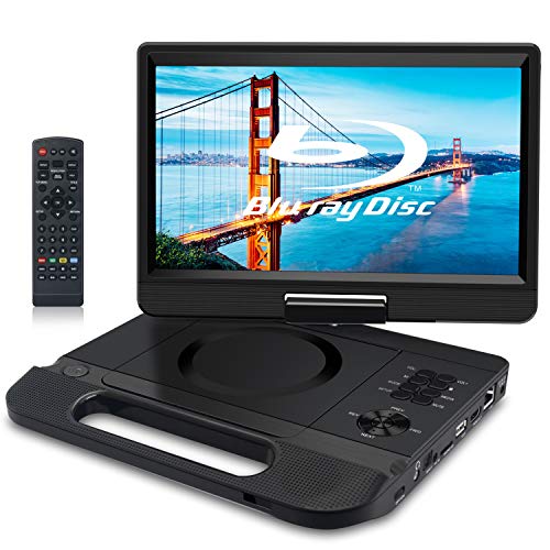 FANGOR 12.1' 1080P Portable Blu-Ray Player with 10.1' HD Swivel Screen, HDMI Out & AV in, Multi Media Player, 5 Hours Rechargeable Battery, Supports USB/SD Card, Last Memory, All Regions