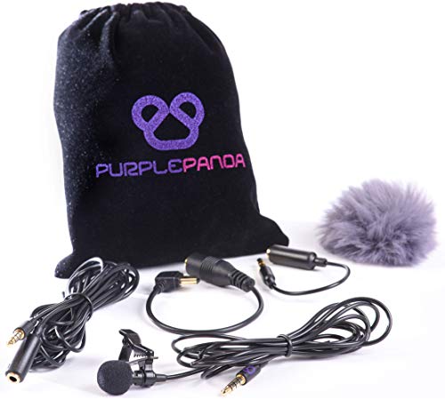 Purple Panda Lavalier Microphone Kit – Clip-On Lapel Mic for Motovlog, Creators & Vlogging – GoPro, DJI & Insta360 Action Cameras, iPhone, Android, iPad, DSLR, Zoom/Tascam, PS5 – Omnidirectional