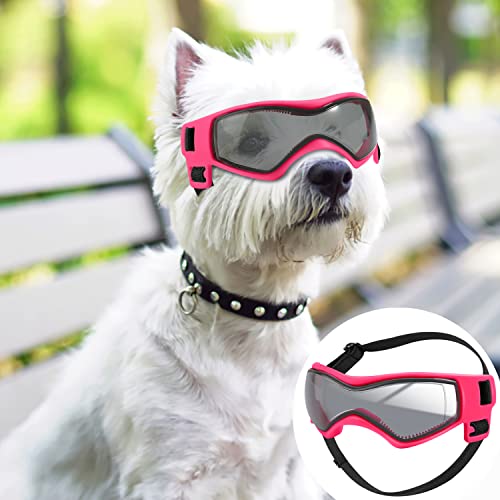 QUMY Dog Goggles UV Protection for Small to Medium Breed, Dog Sunglasses Windproof Anti-Fog Dustproof Snowproof, Puppy Glasses for Outdoor Riding Driving with Comfortable Frame Adjustable Straps
