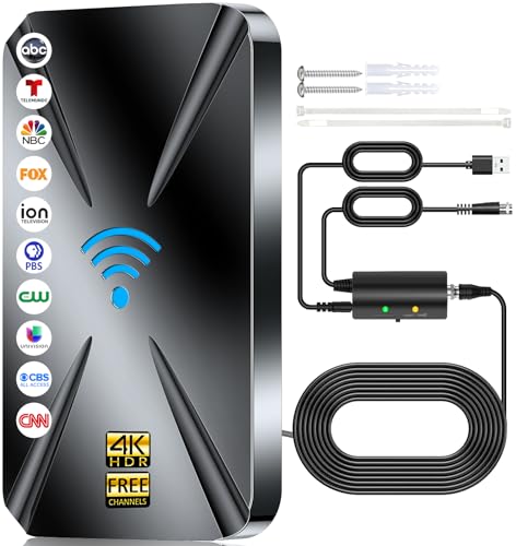 2025 Upgraded TV Antenna Indoor, 2800+ Miles Range Digital Antenna for Smart TV Indoor, HDTV Antenna for Local Channels with Amplifier, Outdoor Antenna Support 8K 4K 1080p All TVs -38FT Coax Cable