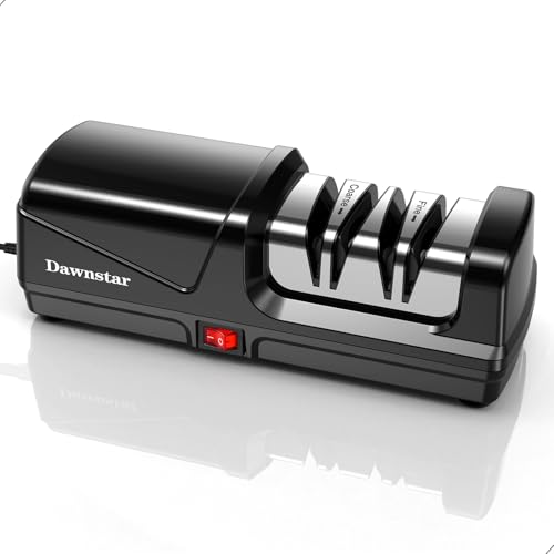 Dawnstar Knife Sharpener, Diamond Electric Knife Sharpener for Stainless Steel and Ceramic Kitchen Knives, Metal Dust Collection Box, Ergonomic Handle, Quick Sharpening & Polishing, Black