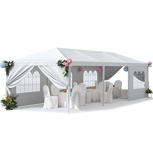 Greesum 10x30 Outdoor Canopy, Heavy Duty Gazebo Shelter Party Wedding BBQ Events with Side Removable Walls, Waterproof Shelter, White
