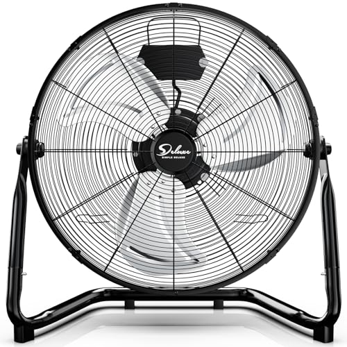 Simple Deluxe 18 Inch 3-Speed High Velocity Heavy Duty Metal Industrial Floor Fans, Black
