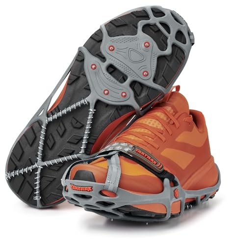 Yaktrax Run Traction Cleats for Snow and Ice, Gray/Red, Small (8161)