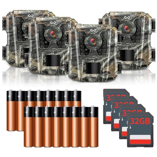 WOSODA Mini Trail Camera 4 Pack 24MP 1080P HD, Game Cam with SD Card, Waterproof Tiny Hunting Camera Night Vision Motion Activated with Fast Trigger Time for Outdoor Wildlife Monitoring