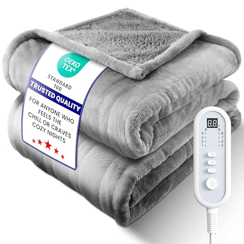 LEERUN Electric Heated Blanket Full, Ultra‑Cozy Premium Flannel & Sherpa, Even Heat Distribution & Stable Temp, 1–10H Auto‑Off, 8 Temps (86–125.6°F), Overheat Protection, Ideal Gifts for Grandma