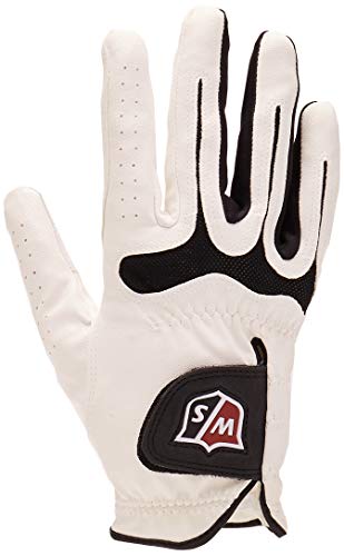 WILSON Sporting Goods Staff Grip Soft Mesh Golf Glove, Medium, Right Hand, white/black (WGJA00570M)