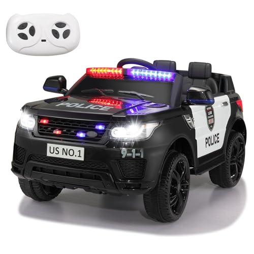 TOBBI Police Car Ride on Electric Car for Kids to Drive Battery Powered Ride-on Toys Cop Cars with Remote Control, Siren, Flashing Lights, Music, Spring Suspension, Carbon Black