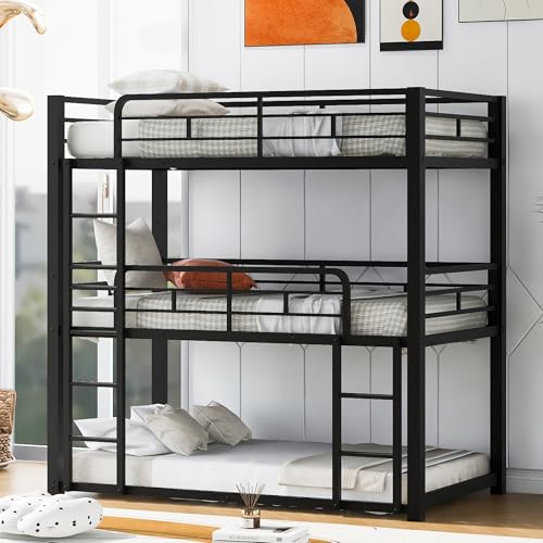 AnoYishev Triple Bunk Bed for Kids,Twin Over Twin Over Twin Metal Bunkbeds with Ladder for Kids Teens Bedroom, No Box Spring Needed, Easy Assembly