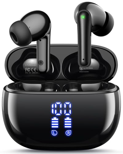HUIFU Wireless Earbuds, Bluetooth Ear Buds Headphones, 40H Long Playtime, Stereo Deep Bass, LED Power Display, IPX7, Lightweight in Ear Earphone with Mic for iPhone Android Phone