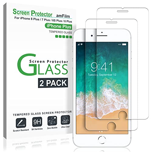 amFilm Glass Screen Protector for iPhone 8 Plus, 7 Plus, 6S Plus, 6 Plus (5.5') (2 Pack) Tempered Glass Screen Protector
