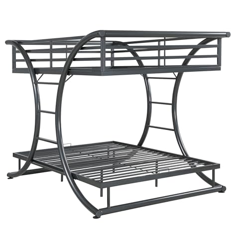 Coaster Home Furnishings Stephan Rustic Metal Full Over Full Size Bunk Bed Frame with Ladder and Guardrails Fully Slatted Mattress Ready Foundation Gunmetal 460078