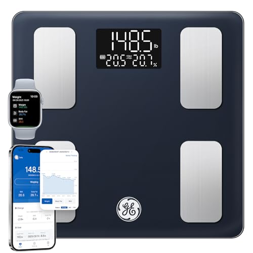 GE Smart Scale for Body Fat, BMI Muscle Mass Digital Bathroom Weight Scales Bluetooth Electronic Body Composition Monitor for People with App Large Display, Accurate 400lb Weighing
