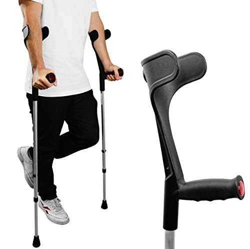 PEPE Mobility - Forearm Crutches for Adults (x2 Units, Open Cuff), Adjustable, Aluminum, Black - Made in Europe