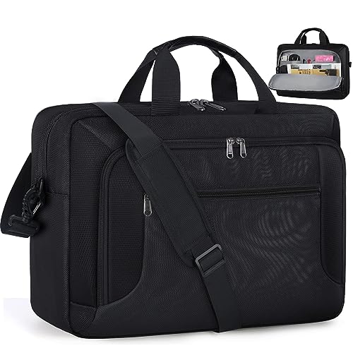 Laptop Bag 17.3 Inch Laptop Briefcase Large Waterproof Laptop Case for Men Women Business Office Work Computer Bag 17 Inch Adjustable Shoulder Messenger Bag, Black