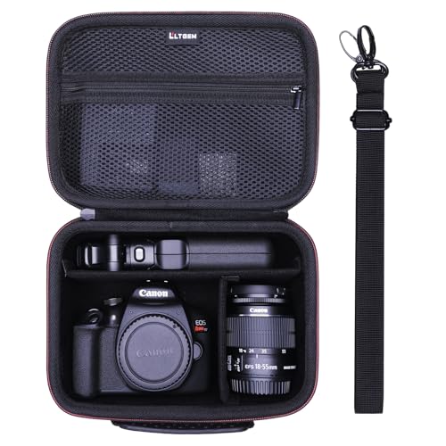 Camera Case Compatible with Canon EOS Rebel T7/R50/R6 Mark II/R100/R50 V/T6/R8/R10/R5 Mark II/RP/R7/5D Mark IV/SL3/R5/T100 DSLR SLR Camera, Len and Tripod with 4 Dividers and Shoulder Strap, Black