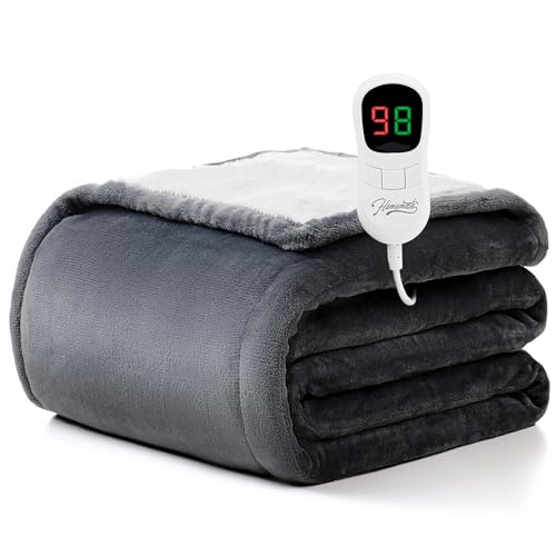 Homemate Heated Blanket Electric Throw - 50'x60' Heating Blanket Throw 1/2/4/6/8 Hours Auto-Off 10 Heat Level Over-Heat Protection Flannel Sherpa ETL Certification
