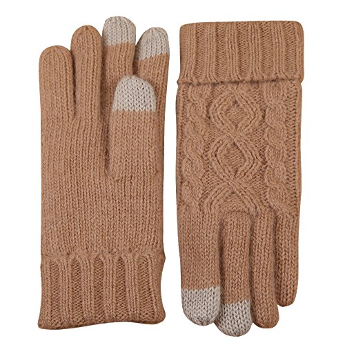 ELMA Women's Wool Knitted Winter Gloves Mittens Super Warm Lined Texting Touchscreen (One size, Apricot)