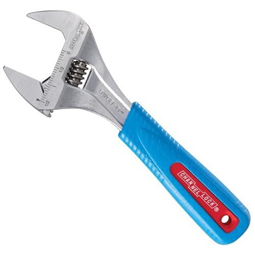 Channellock 8WCB 8-Inch WideAzz Adjustable Wrench|1.5-Inch Wide Jaw Opening|Precise Jaw Design Grips Tight-Even in Tight Spaces|Measurement Scales Engraved on the Tool|CODE BLUE Comfort Grip