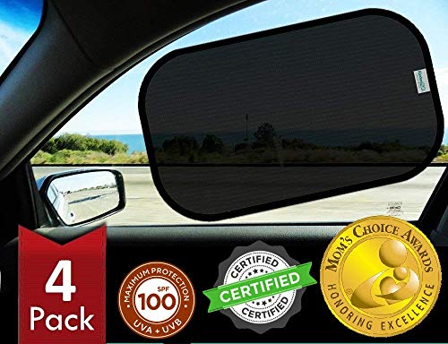 kinder Fluff Car Window Shade (4Pack)-The Only Certified Car Window Sun Shade for Baby Proven to Block 99.95% UVR - Mom's Choice Gold Award - Side Window Sunshades - Standard